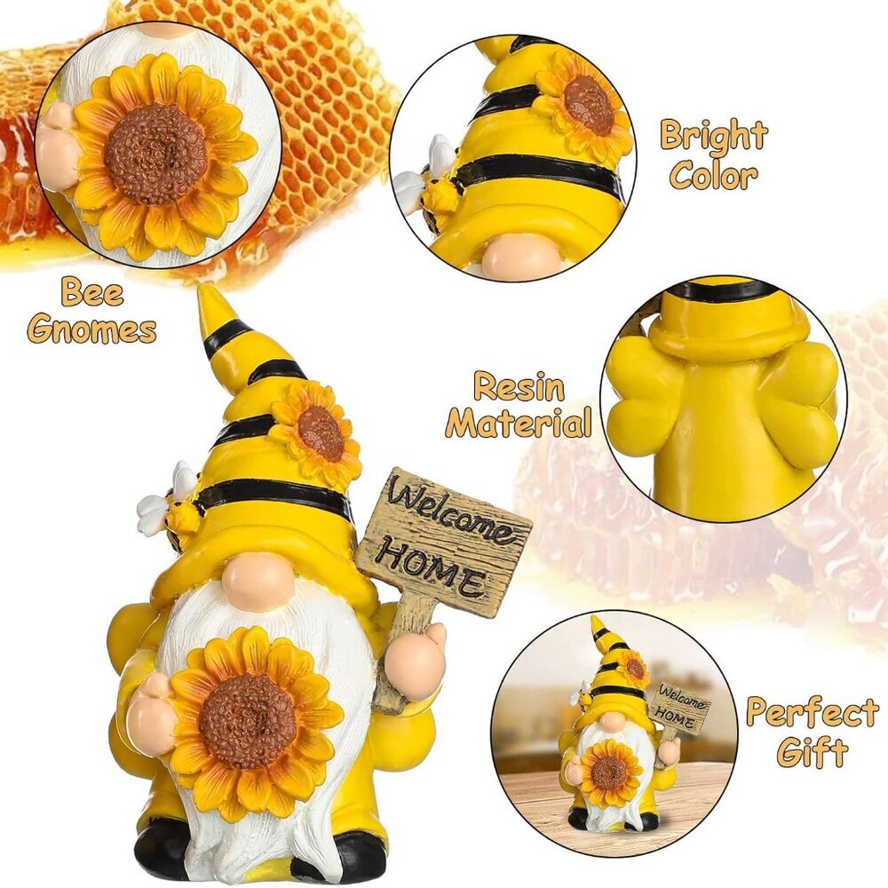 3PCS Bumble Bee Resin Gnomes Decorations Spring Summer Fall Home Figurines Tiere - Picture 6 of 7